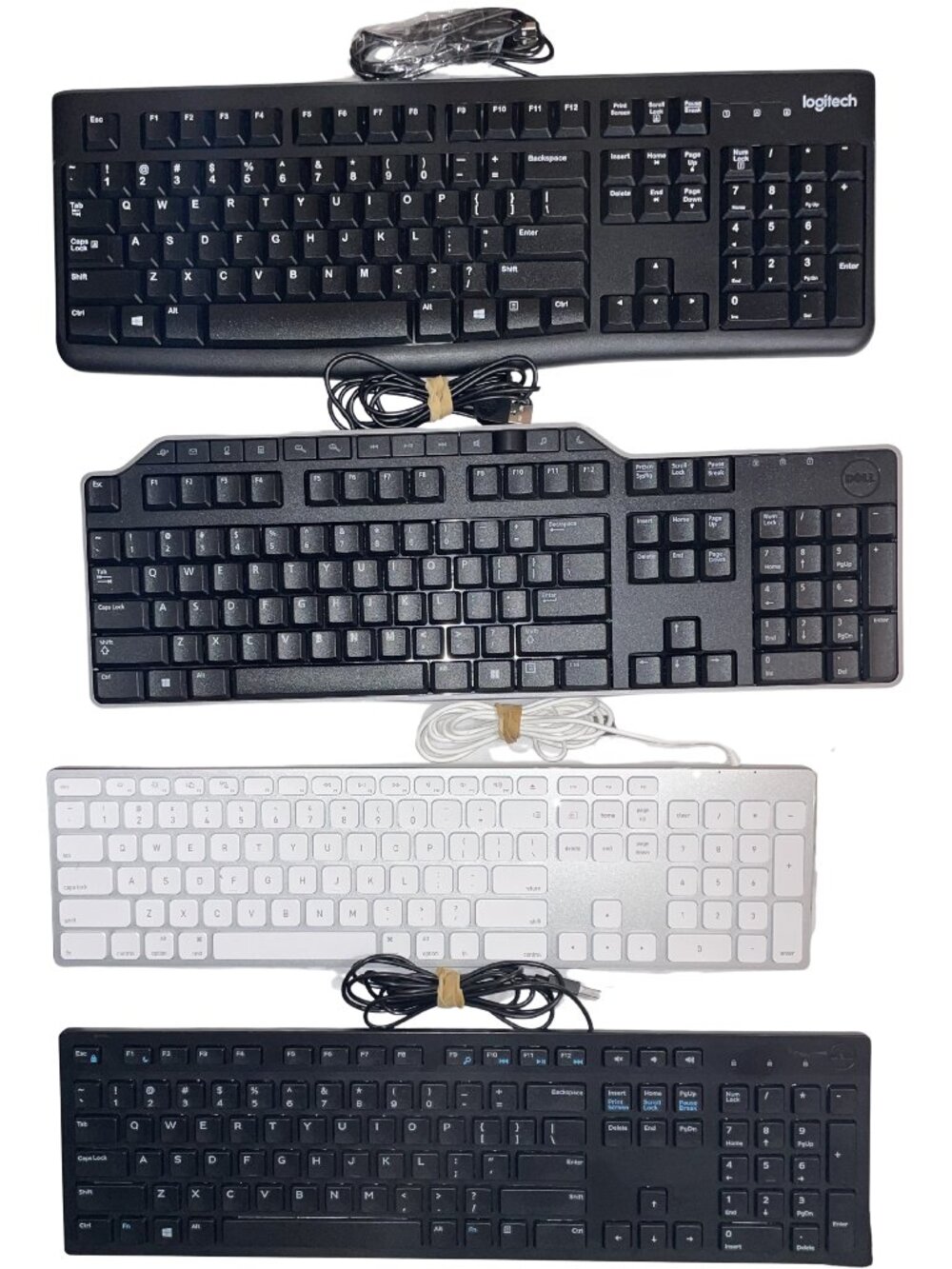 4 Wired Office Keyboard Bundle – Logitech K120, Dell KB522 / KB216t, Yivandi
